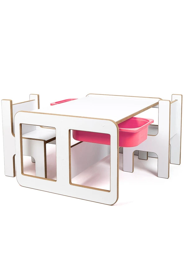 2 Kişilik Çekmeceli Oyun, Aktivite, Etkinlik Masası, Beyaz-Pembe, 18mm MDF ürün görseli 1