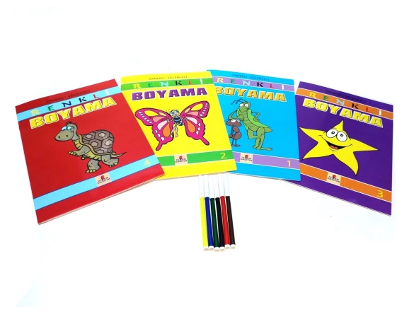 Yeni Sezon özel seri Boyama Kitabı Seti 4 kitap 16*4kitap 64 sayfa  ve 6 Renk Keçeli Boyama kalemi ürün görseli 1