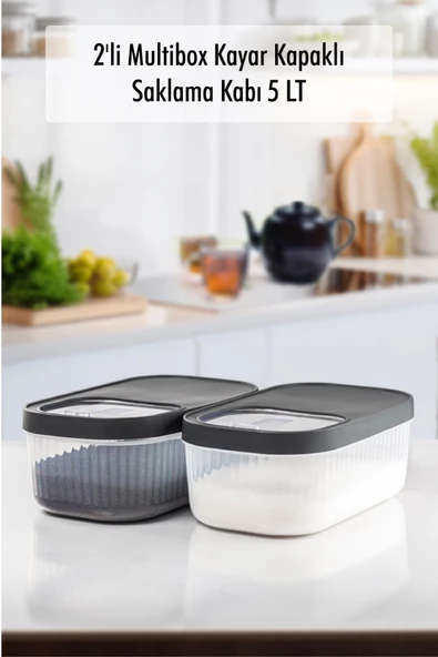 2'Li 5 LT Multibox Kayar Kapaklı Saklama Kabı & Erzak Kabı & Toz Ve Tablet Deterjan Kutusu ürün görseli 1