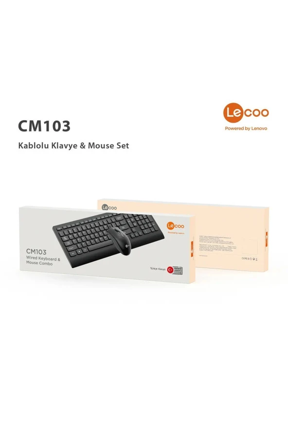 Lenovo Cm103 Usb Kablolu Türkçe Q Klavye & Mouse Set Siyah ürün görseli 1