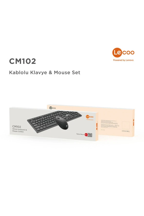 Lenovo Cm102 Usb Kablolu Türkçe Q Klavye & Mouse Set Siyah ürün görseli 1