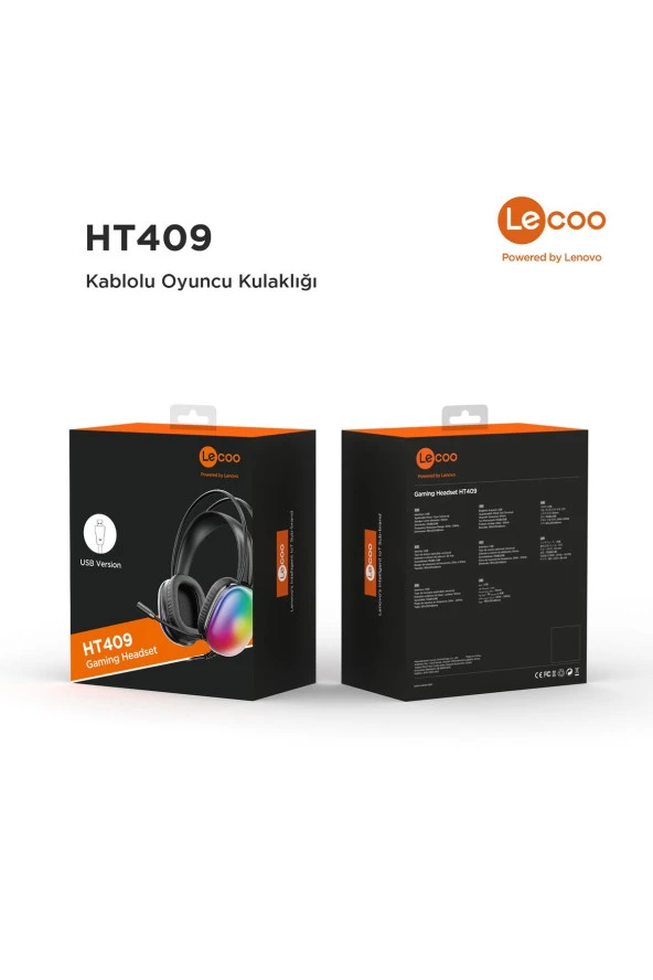 Lenovo HT409 USB Kablolu RGB LED Aydınlatmalı Mikrofonlu Kulak Üstü Gaming Kulaklık Siyah ürün görseli 1