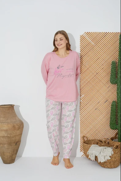 Estiva 24077 Kadın Büyük Beden Rahat Uzun Kollu Pijama Takımı ürün görseli 1