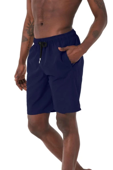 Lacivert Uzun Boy Basic Model Su İtici Özellikli Düz Renk Erkek Plaj Deniz Şort Mayo - 2206-Lacivert ürün görseli 1
