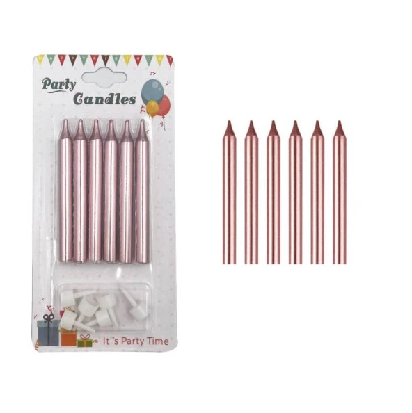 Rose Gold İnce Mum 8 cm 6 lı ürün görseli 1