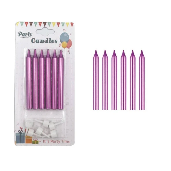Pembe İnce Mum 8 cm 6 lı ürün görseli 1
