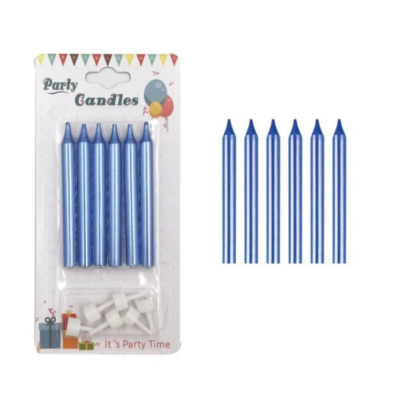Mavi İnce Mum 8 cm 6 lı ürün görseli 1