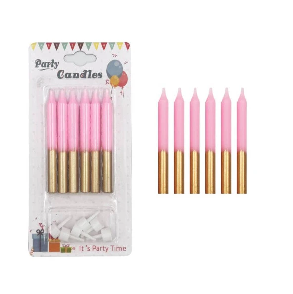 Pembe Gold İnce Mum 8 cm 6 lı ürün görseli 1