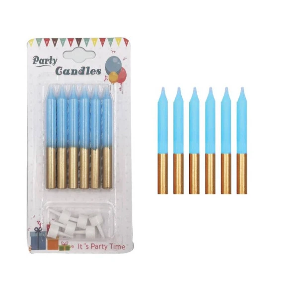 Mavi Gold İnce Mum 8 cm 6 lı ürün görseli 1