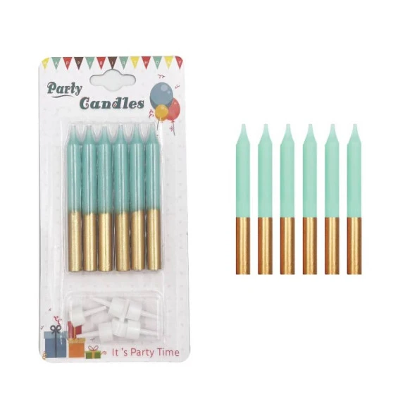 Yeşil Gold İnce Mum 8 cm 6 lı ürün görseli 1