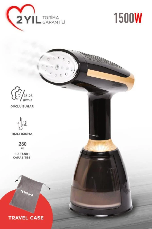 Torima KY-003 Siyah Buharlı Kırışık Giderici 1500W Taşınabilir Seyahat Boy Dikey Ütü ürün görseli 1