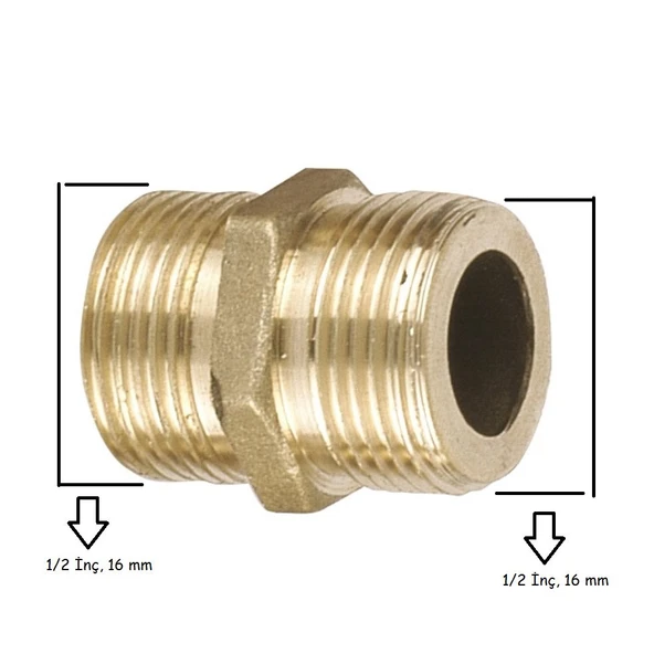 Hortum Eki, Sarı Düz 1/2 x1/2 Nipel, Rekor 4 Adet ürün görseli 1