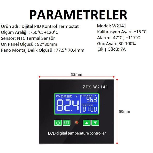 YATE10 W2142A-220V/7A PID Kontrollü Termostat - Resim 2