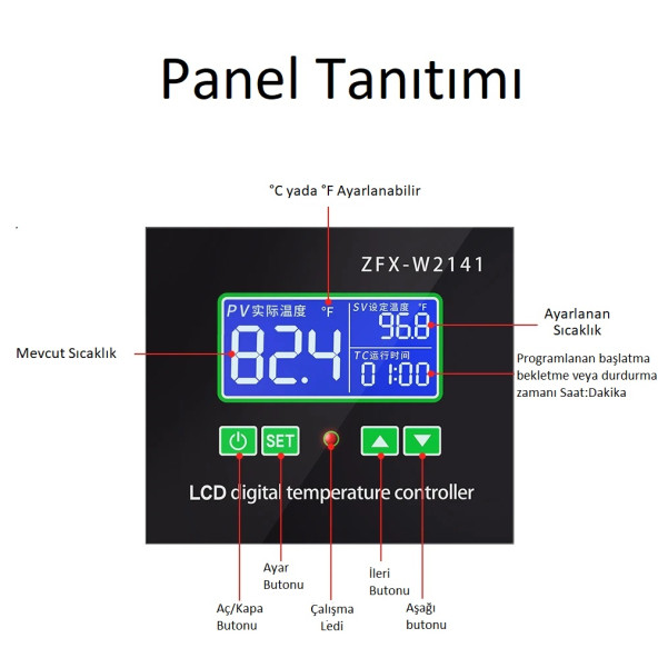 YATE10 W2142A-220V/7A PID Kontrollü Termostat - Resim 3