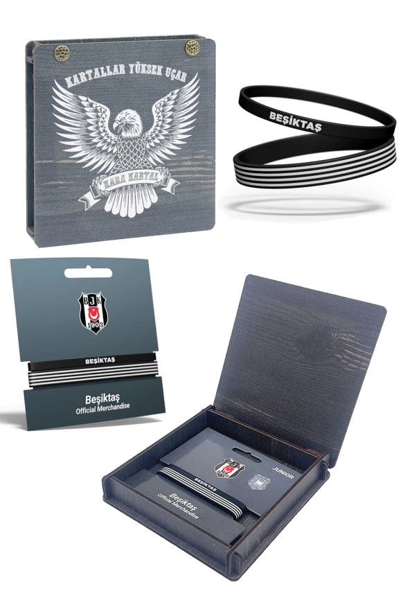 Beşiktaş Orijinal 2'li Silikon Bileklik Hediyelik Ahşap Kutulu ürün görseli 1