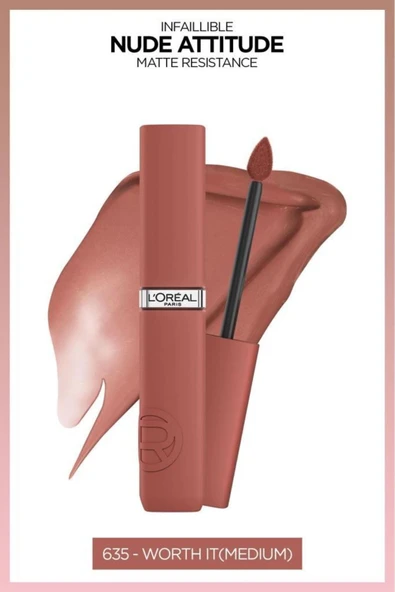 L'oreal Paris Infaillible Matte Resistance Likit Mat Ruj - 635 Worth It (Medium) ürün görseli 1