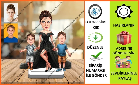 Anne Ve Oğulları Karikatür Biblo,Sevgiliye Hediye,Doğum Günü Hed ürün görseli 1