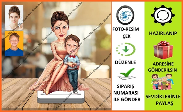 Anne Erkek Çoçuk Karikatür Biblo,Sevgiliye Hediye,Doğum Günü Hed ürün görseli 1