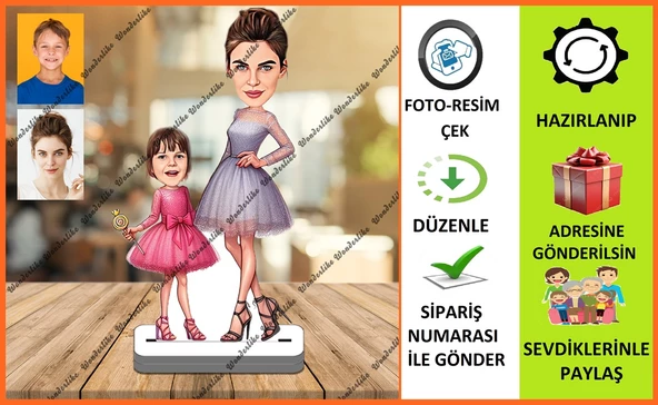 Anne Kız Karikatür Biblo,Sevgiliye Hediye,Doğum Günü Hediyesi ürün görseli 1