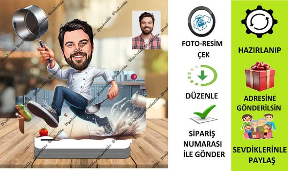 Ahçı-Şef Karikatür Biblo,Sevgiliye Hediye,Doğum Günü Hediyesi ürün görseli 1
