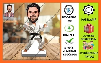 Kareteci Siyah Kuşak Karikatür Biblo,Sevgiliye Hediye,Doğum Günü ürün görseli 1