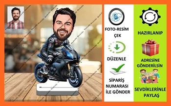 Motorsiklet Tutkunu Karikatür Biblo,Sevgiliye Hediye,Doğum Günü ürün görseli 1