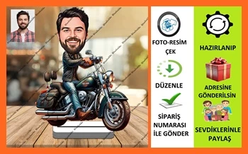 Motorsikletli Adam Karikatür Biblo,Sevgiliye Hediye,Doğum Günü H ürün görseli 1