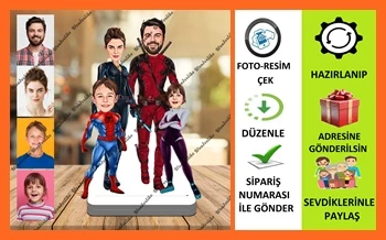 Örümcek Adam Ve Ailesi Karikatür Biblo,Sevgiliye Hediye,Doğum Gü ürün görseli 1
