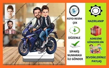 Motorlu Çift Karikatür Biblo,Sevgiliye Hediye,Doğum Günü Hediye ürün görseli 1