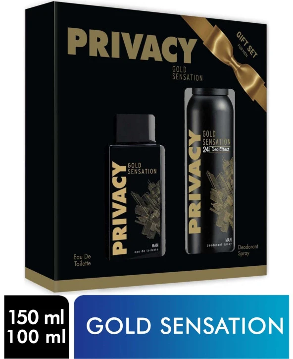 Privacy Gold Sensation Man EDT 100 ml + Deo Sprey 150 ml Erkek Parfüm Seti ürün görseli 1