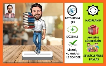 Kitap Kurdu Karikatür Biblo,Sevgiliye Hediye,Doğum Günü Hediyesi ürün görseli 1