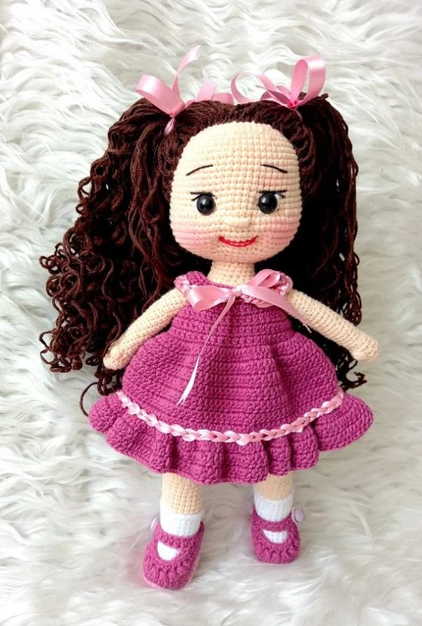 Fuşya Pamuk Şekerim Bebek Amigurumi Organik Oyuncak ürün görseli 1