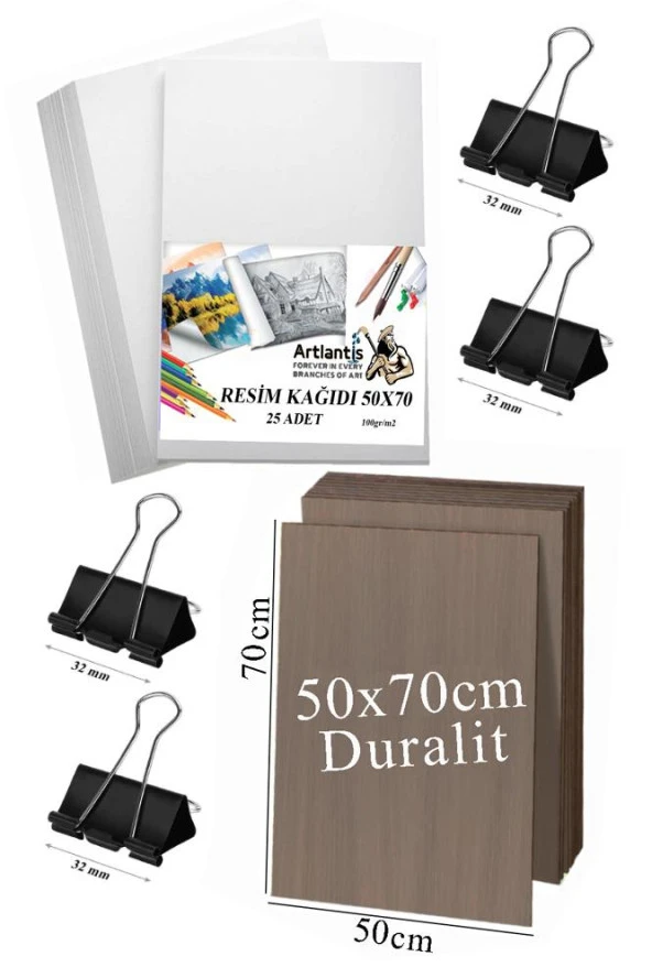 Karakalem Eskiz Çizim Seti Durolit Seti 50x70 cm Duralit 1 Adet 50x70 Resim Kağıdı 25 Adet Mandal Metal 4 Adet ürün görseli 1