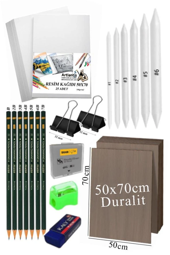 Karakalem Eskiz Çizim Seti Durolit Seti 50x70 cm 1 Paket Pastel Dağıtıcı Kalem Resim Kağıdı Dereceli Kalem Seti Hamur Silgi Sınav Silgisi ürün görseli 1