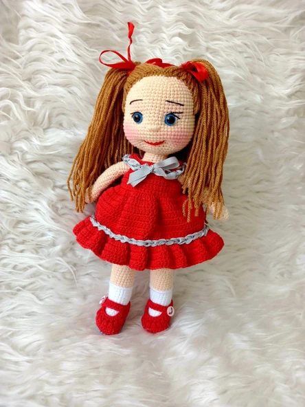 Kırmızı Pamuk Şekerim Bebek Amigurumi Organik Oyuncak ürün görseli 1