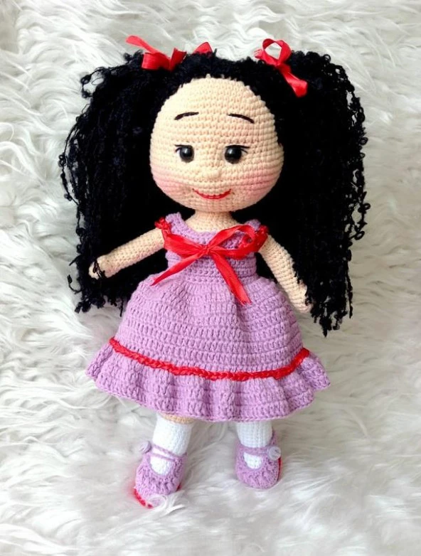 Lila Pamuk Şekerim Bebek Amigurumi Organik Oyuncak ürün görseli 1