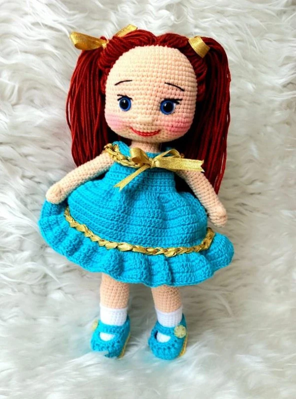 Turkuaz Pamuk Şekerim Bebek Amigurumi Organik Oyuncak ürün görseli 1