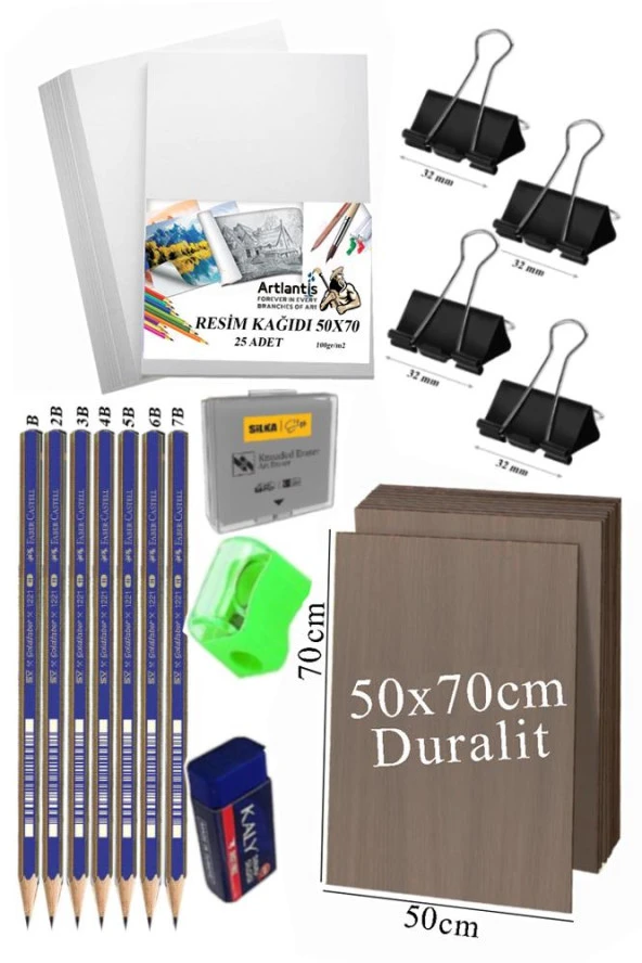 Karakalem Eskiz Çizim Seti Durolit Seti 50x70 cm 1 Paket Resim Kağıdı Faber Dereceli Kalem Seti Hamur Silgi Sınav Silgisi ürün görseli 1