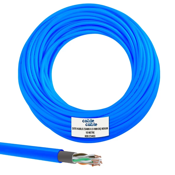 CAT6 KABLO DIŞ MEKAN 23AWG 0.51MM 10MT MAVİ CABLECABLE ürün görseli 1