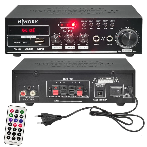 NWORK AV-110 Anfi 110 Watt 12V 220V Dijital Bluetooth Usb Sd ürün görseli 1
