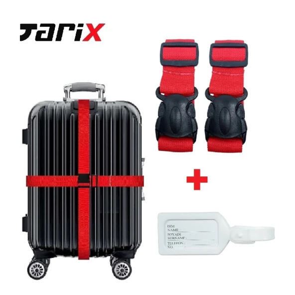 tarix 2 adet Kırmızı Valiz kemeri + 1 adet Beyaz valiz etiketi ürün görseli 1