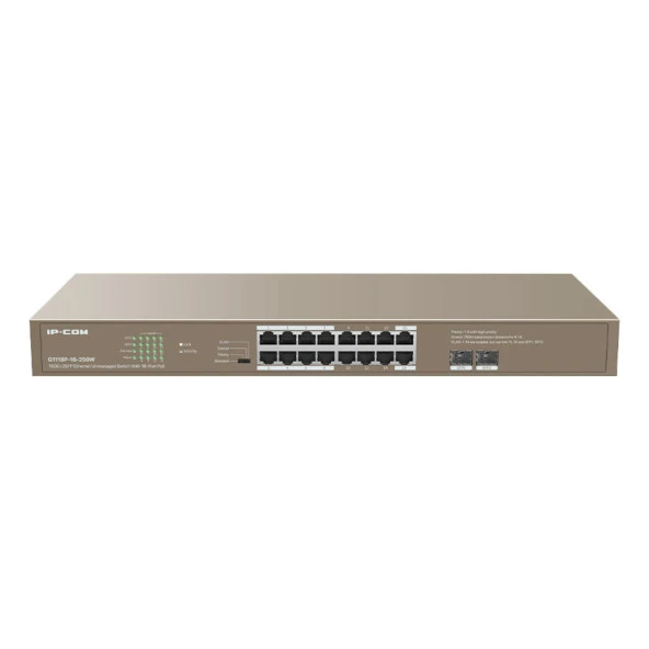 IP-COM IP-G3318P-16-250W 16 PORT 10/100/1000 16 PORT POE 2 X SFP 250W CLOUD YÖNETILEBILIR RACK MOUNT SWITCH ürün görseli 1