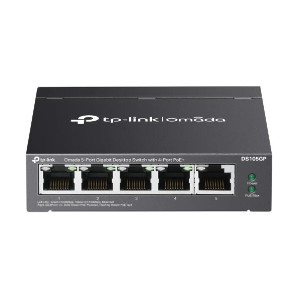 OMADA TP-LINK DS105GP 65W 5GE Switch with 4GE PoE, 250m P PoE Auto Recovery, Metal Desktop ürün görseli 1
