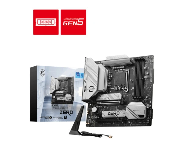 MSI MB B760M PROJECT ZERO SOKET 1700 DDR5 7800OC PCI-E ,M.2 USB3.2 HDMI,DP 1x 2.5G LAN WI-FI 6E Matx ürün görseli 1