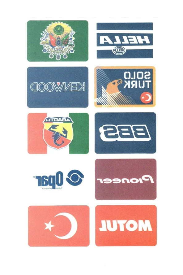 Tofaş'a Özel Içerden Yapıştırma Çoklu Sticker Hella, Bbs, Opar, Abarth, Pıoneer ürün görseli 1