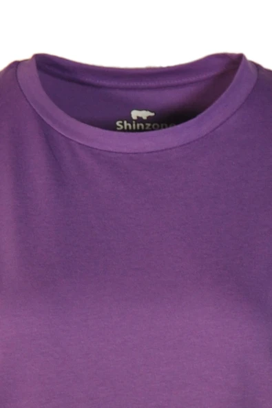 Kadın Bisiklet Yaka Basic Mor T-Shirt - Resim 2