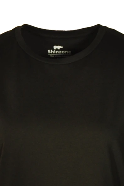 Kadın Bisiklet Yaka Basic Siyah T-Shirt - Resim 2