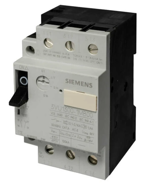 Siemens 3VU1300-1MB00 Motor Starter Koruyucu, 600 V, 25 A, 3 Kutup, Motor Fla 0,1 İla 0,16 Amp, 1No-1Nc (Muadil Ürün: 3Rv2011-0Aa10) ürün görseli 1