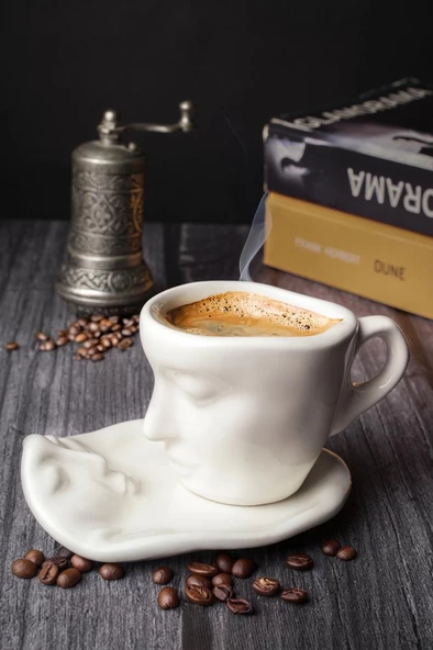Mithra Life 2 Adet 110 ML Yüz Şekilli Seramik Beyaz Türk Kahvesi Fincan Takımı MIT1080 ürün görseli 1