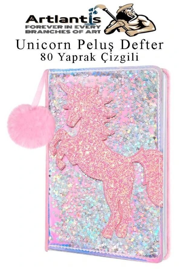 Unicorn Simli Peluş Çizgili Defter 1 Adet Hatıra ve Günlük Defteri Peluş Ponponlu Defter A5 80 Yaprak ürün görseli 1